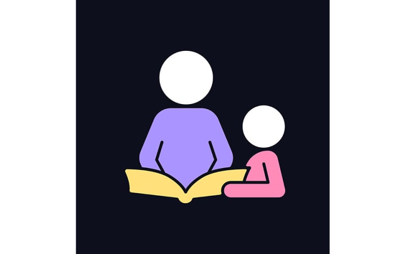 Reading Book With Child RGB Color Icon For Dark Theme Vectors Vector Graphic
