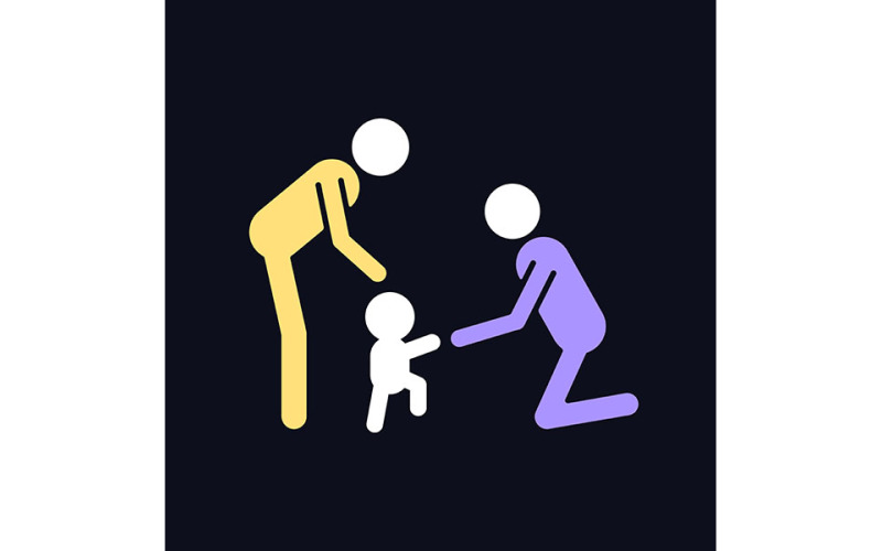 Teaching Toddler To Walk RGB Color Icon For Dark Theme Vector Graphic