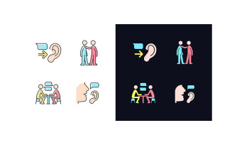 Verbal And Nonverbal Communication Light And Dark Theme RGB Color Icons Set Vectors