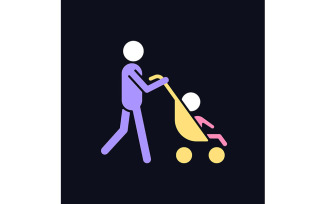 Walking With Stroller RGB Color Icon For Dark Theme Vectors