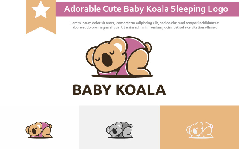 Adorable Cute Baby Koala Sleeping Kid Children Logo Logo Template