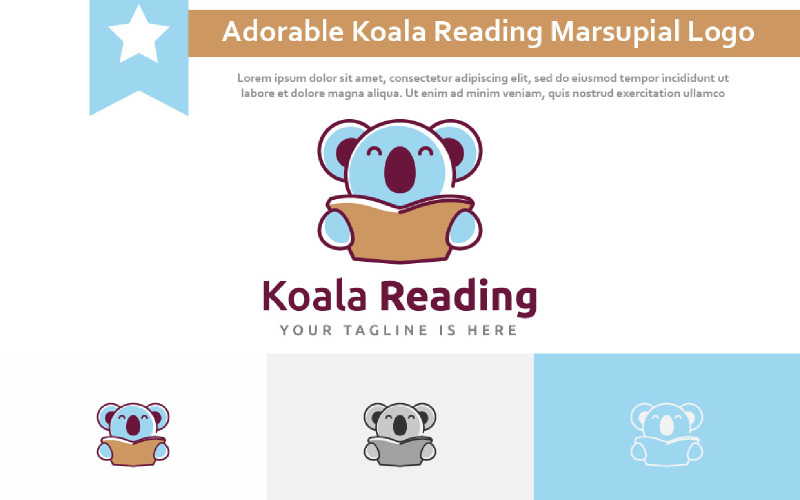 Adorable Koala Reading Study Marsupial Animal School Education Logo Logo Template