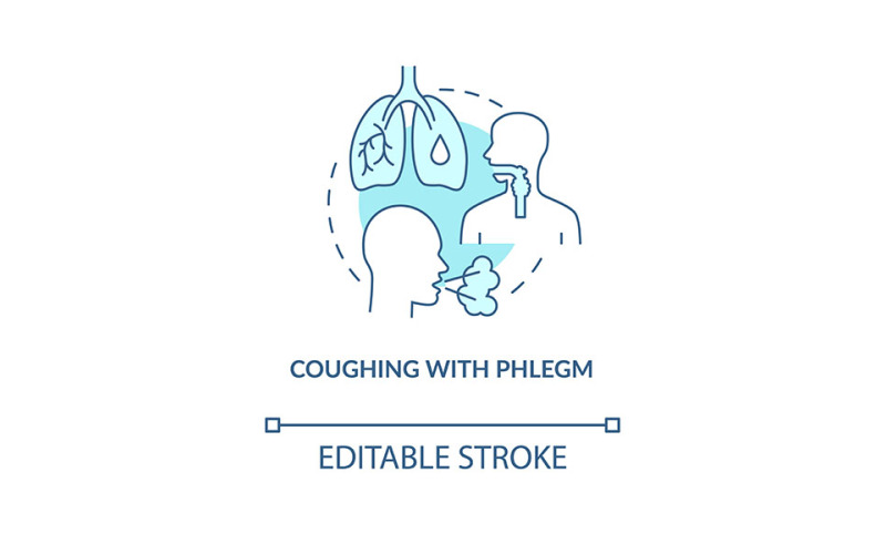 Coughing With Phlegm Blue Concept Icon Vector Graphic