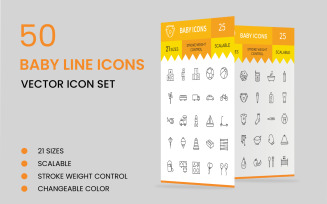 50 Baby Line Icon Set Template