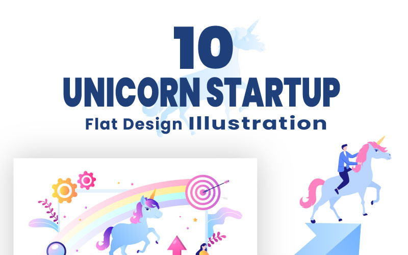 10 Unicorn Business Startup Illustration