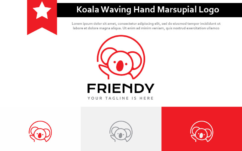 Adorable Koala Waving Hand Marsupial Animal Zoo Circle Line Logo Logo Template