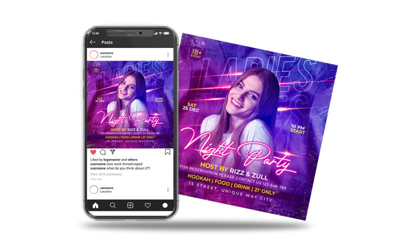 dj night party flyer or instagram post and web banner Social Media