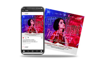 dj night party flyer social media post and web banner