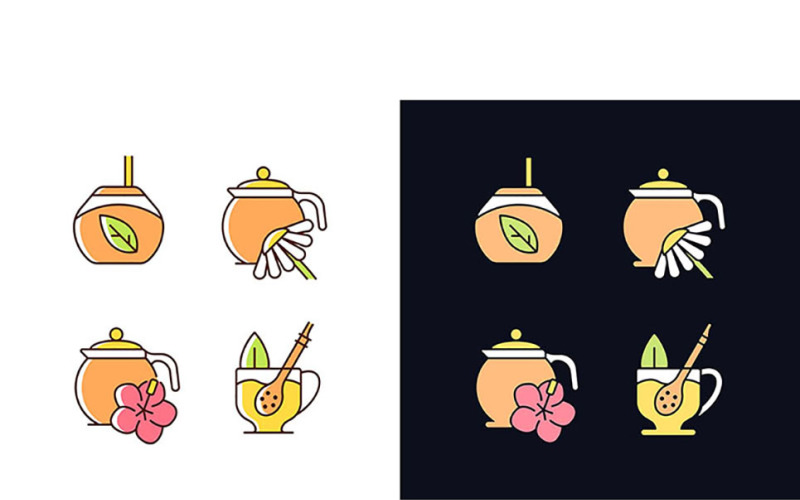 Herbal Tea Light And Dark Theme RGB Color Icons Set Vector Graphic