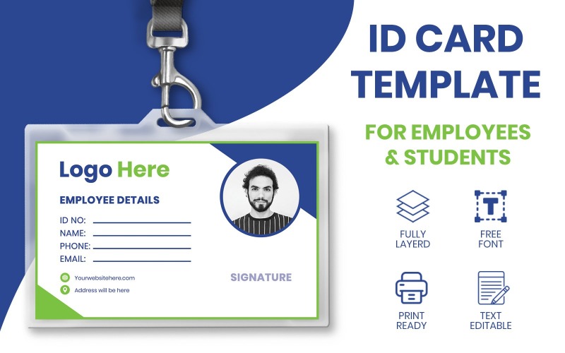 Attractive & Modern ID Card Template For Employees/Students. Corporate Identity
