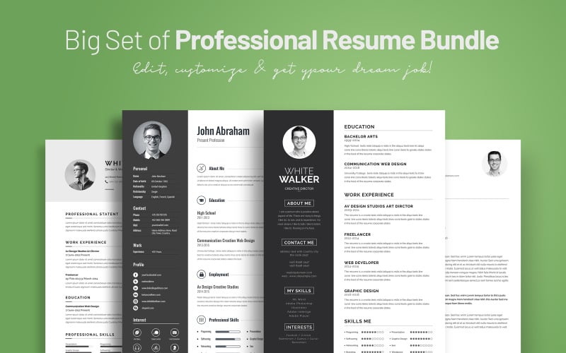Big Set of Professional Resumes Bundle Resume Template