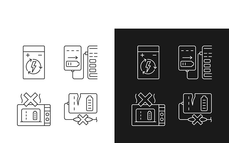 Effective Charger Use Linear Manual Label Icons Set For Dark And Light Mode Vector Graphic