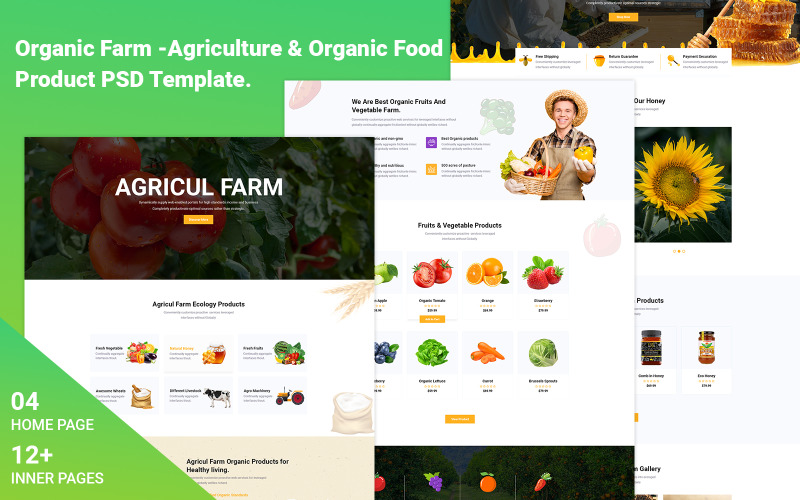 Organic Farm - Agriculture and Organic Food Psd Template PSD Template