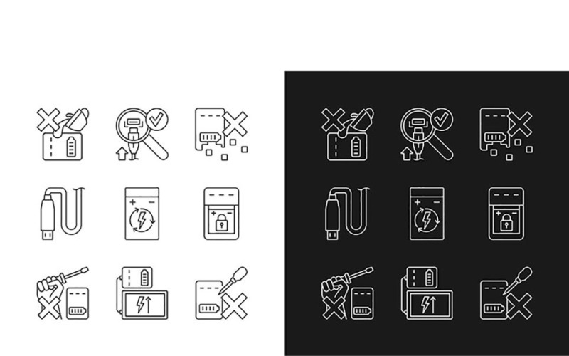 Portable Charger Care Linear Manual Label Icons Set For Dark And Light Mode Vector Graphic