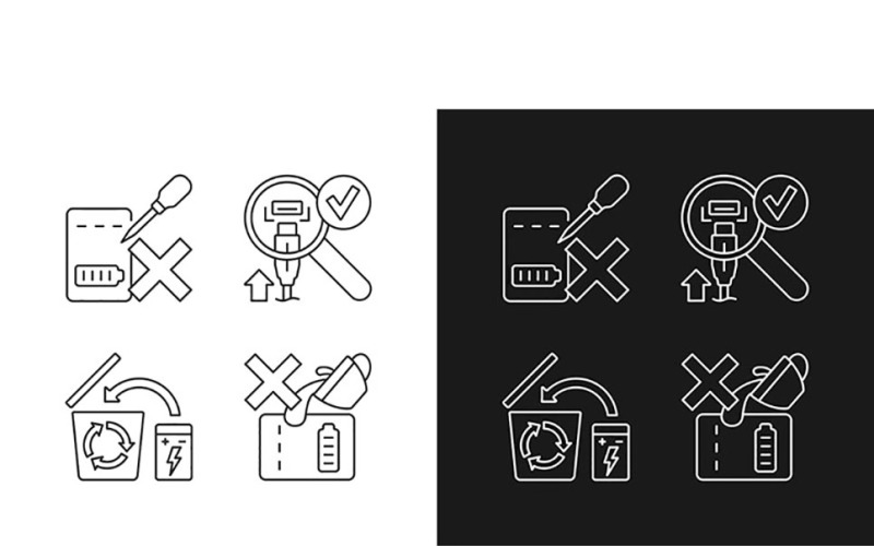 Portable Charger Guide Linear Manual Label Icons Set For Dark And Light Mode Vector Graphic