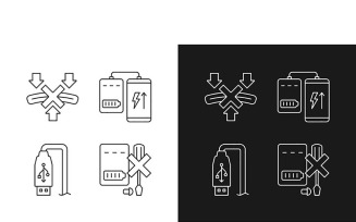 Powerbank Proper Use Linear Manual Label Icons Set For Dark And Light Mode