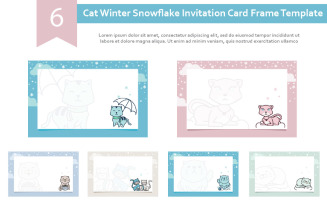 6 Cat Winter Snowflake Invitation Card Frame Background