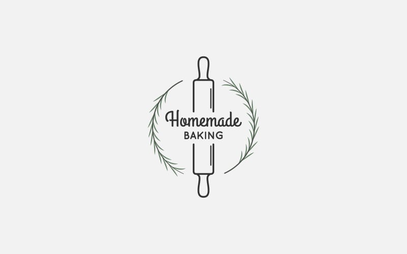 Bakery Logo With Rolling Pin And Rosemary Logo Template
