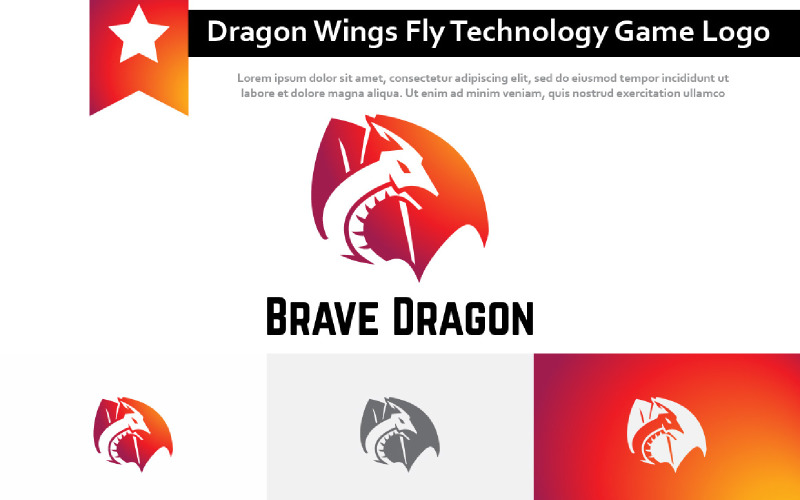 Brave Strong Dragon Wings Fly Technology Game Logo Logo Template