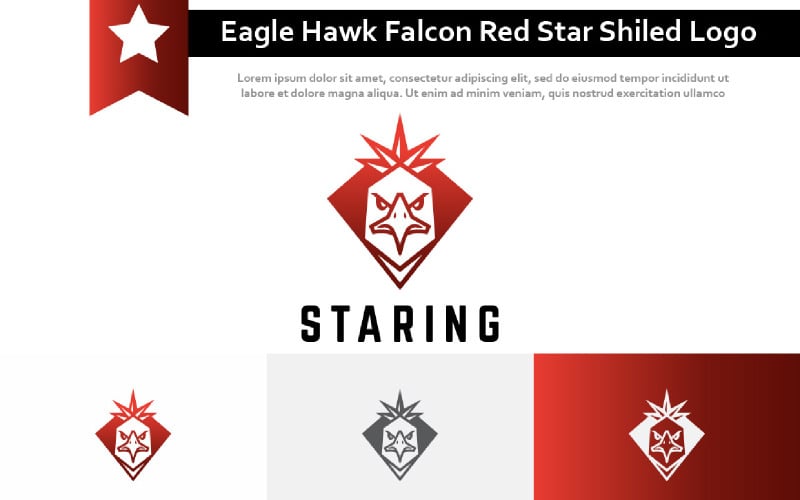 Eagle Hawk Falcon Red Star Crown Shiled Logo Logo Template