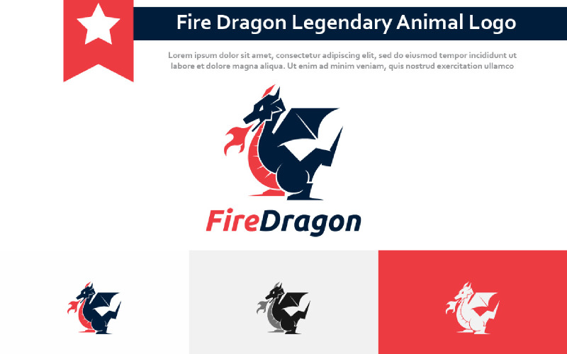 Fire Dragon Wing Legendary Animal Cartoon Logo Logo Template