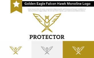 Golden Eagle Falcon Hawk Protector Bird Wings Monoline Logo
