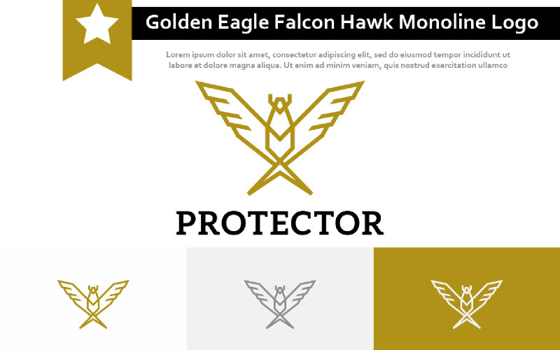 Golden Eagle Falcon Hawk Protector Bird Wings Monoline Logo Logo Template