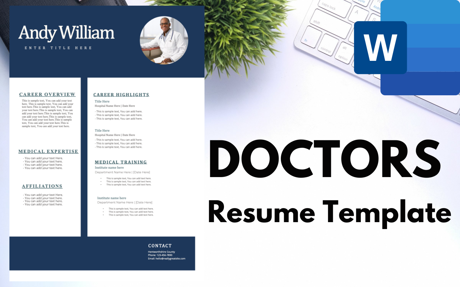 Modern Resume / CV Template for DOCTORS.
