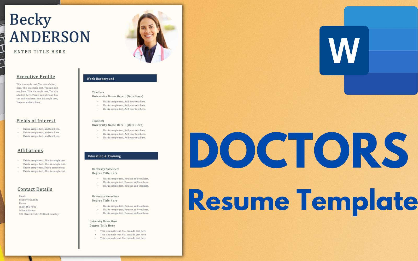 ONE-PAGE Resume / CV Template for DOCTORS.