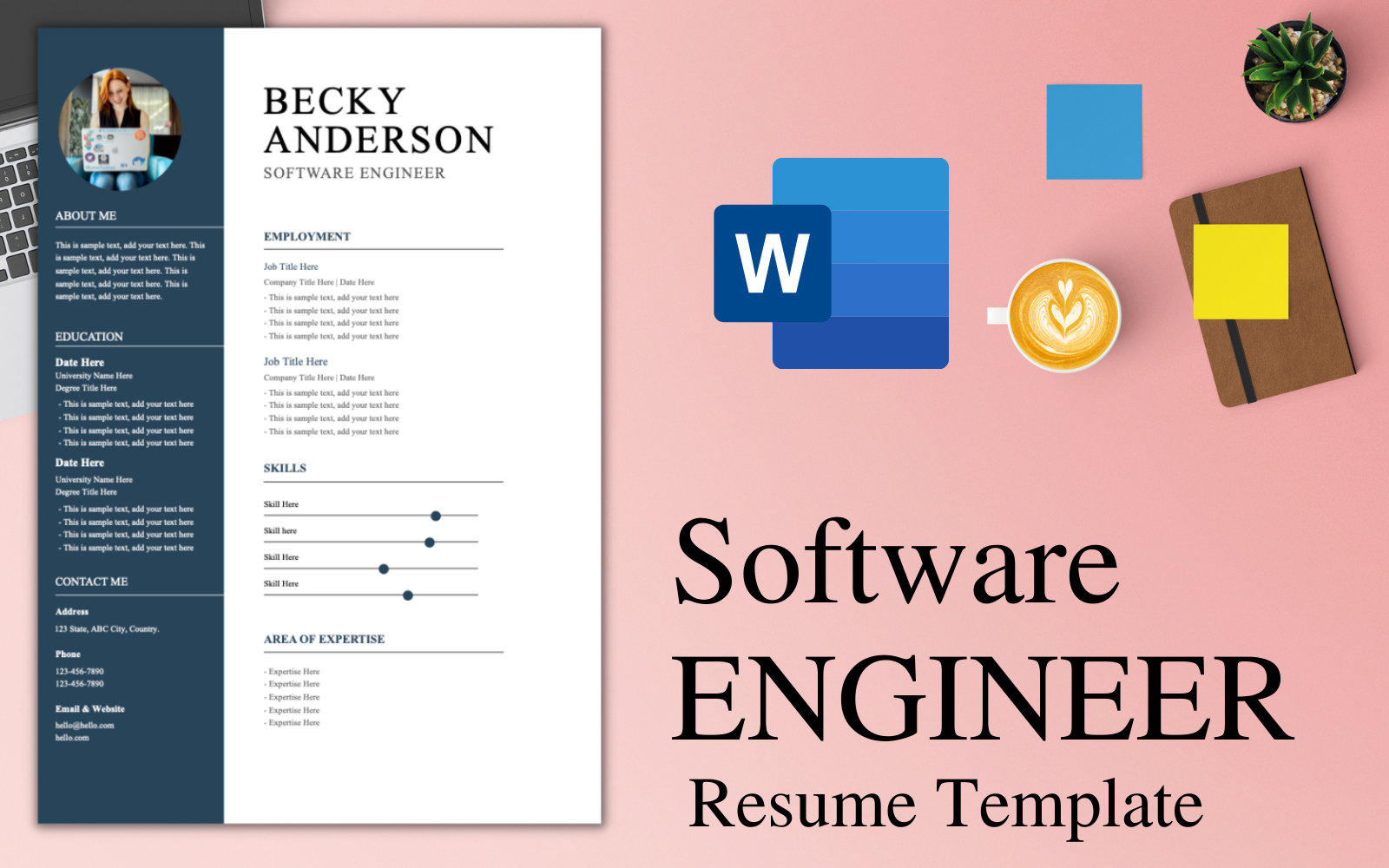 Modern ONE-PAGE Resume / CV Template for Software Engineer