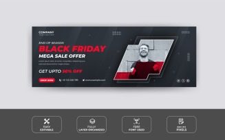 Black Friday Promotional Mega Sale offer Facebook Banner Design Template