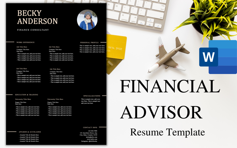 Corporate Resume / CV Template for Financial Advisor. Resume Template