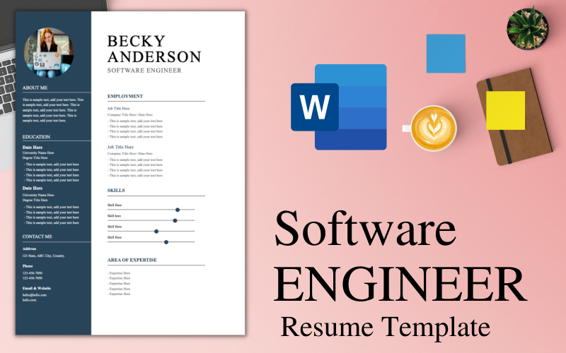 Modern ONE-PAGE Resume / CV Template for Software Engineer Resume Template