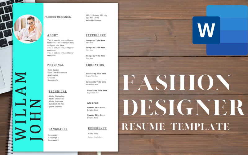 Modern Resume / CV Template for FASHION DESIGNERS. Resume Template