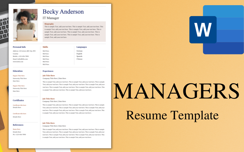 Modern Resume / CV Template for MANAGERS. Resume Template