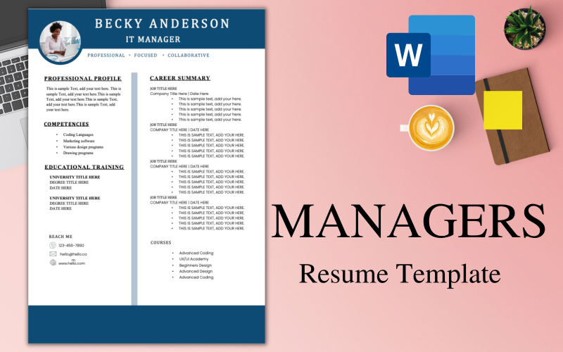 ONE-PAGE Resume / CV Template for MANAGERS. Resume Template