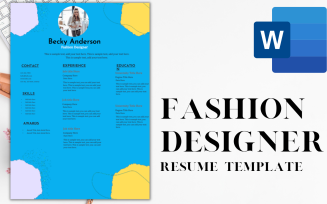 Professional ONE-PAGE Resume / CV Template for FASHION DESIGNERS.