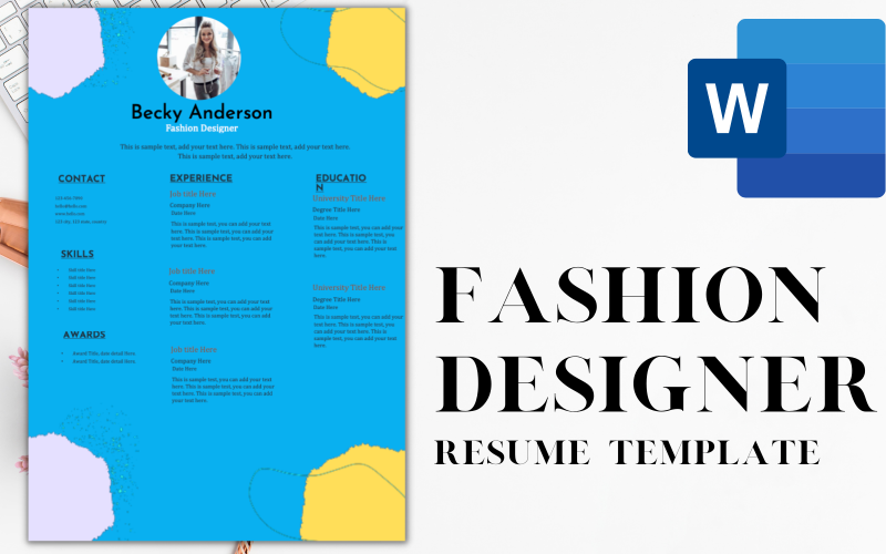 Professional ONE-PAGE Resume / CV Template for FASHION DESIGNERS. Resume Template