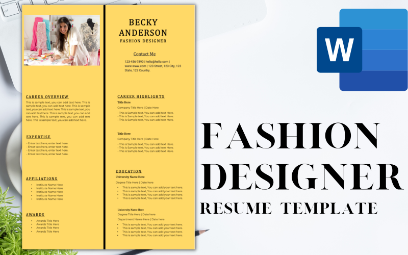 Professional Resume / CV Template for FASHION DESIGNERS Resume Template