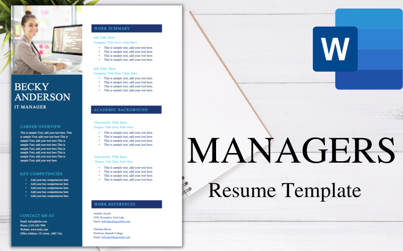 Professional Resume / CV Template for MANAGERS. Resume Template