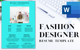 Single page Modern Resume / CV Template for FASHION DESIGNER.