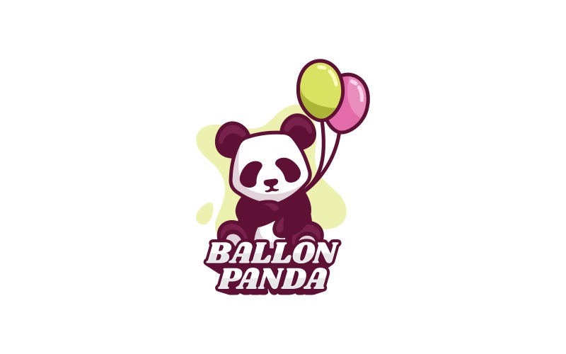 Panda with Balloon Cartoon Logo Logo Template