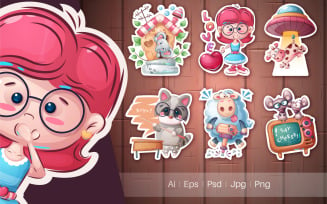 Set Cartoon Character Stickers for Cricut, Graphics Illustration