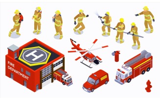 Isometric Firefighter Color Set 201003206 Vector Illustration Concept