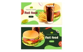 Realistic Fast Food Horizontal Banners 200900708 Vector Illustration Concept