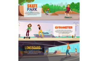 Skateboard Rollers Gyrometer Characters Horizontal Banners-01 171130528 Vector Illustration Concept