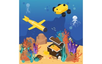 Underwater Vehicles Machines Equipment Isometric 201103914 Vector Illustration Concept