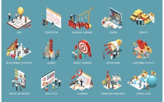 Brand Building Branding Isometric Concept Icons 201110910 Vector Illustration Concept