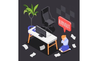 Burn-Out Syndrome Isometric Icons Background 201030117 Vector Illustration Concept