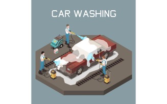 Car Wash Isometric Set 201110928 Vector Illustration Concept